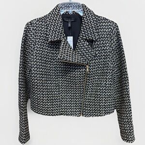 White House Black Market Metallic Tweed Moto Jacket Women’s 18 #5537